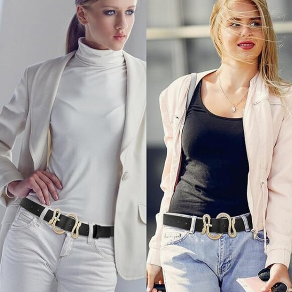 Leather Adjustable Western Snake Buckle Belt main image 4